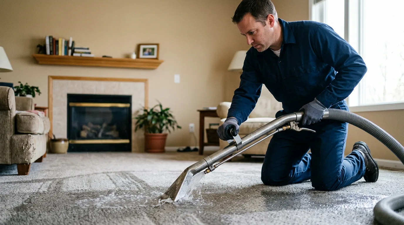Water damage restoration technician working near Oxford, MA